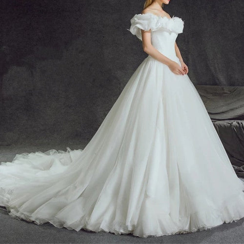 Off Shoulder Tulle Ball Gowns Cinderella Wedding Dresses-alinanova