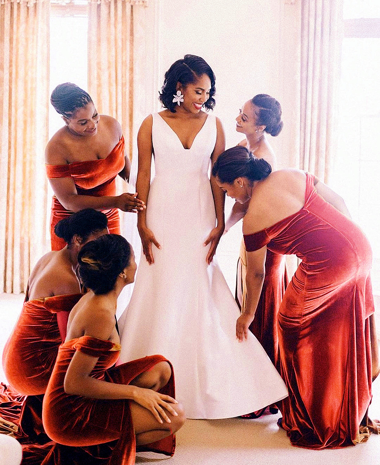 Off Shoulder Velvet Mermaid Bridesmaid Dress Leg Slit