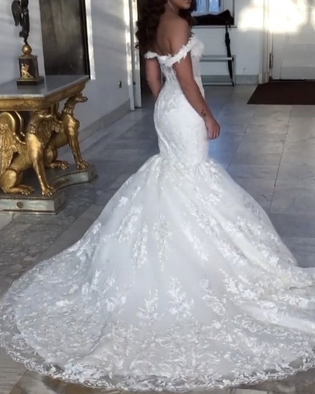 Elegant Lace Mermaid Wedding Dress Off The Shoulder alinanova Elegant Lace Mermaid Wedding Dress Off The Shoulder alinanova