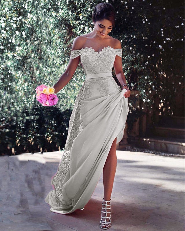 fitted lace wedding dress Women's Off The Shoulder Lace Appliques Prom Dress 2026 Fomral Sparkly  Mermaid Satin Evening Paert Gown LS09 CS Black at Amazon Women's Clothing  store main image 0