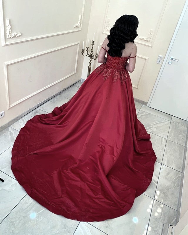 Elegant Satin Ball Gown Dresses Off The Shoulder  alinanova