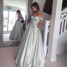 Load image into Gallery viewer, Off The Shoulder Sweetheart Long Satin Prom Dresses Ball Gowns
