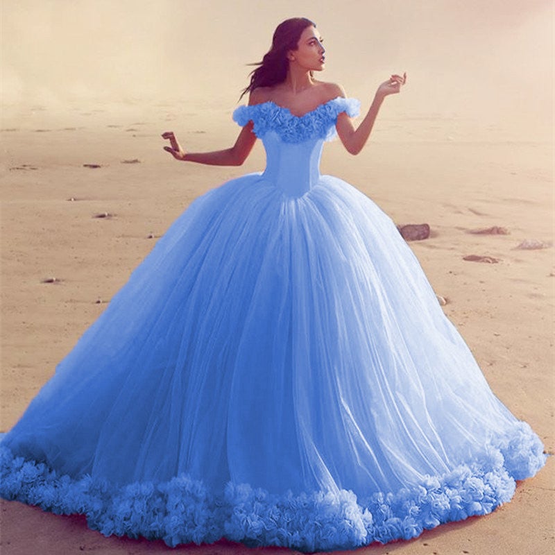 Off The Shoulder Tulle Ball Gowns Flower Wedding Dresses For Bride –  alinanova