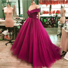 Load image into Gallery viewer, Off The Shoulder V-Neck Tulle Ball Gown Wedding Dresses
