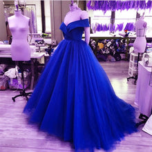 Load image into Gallery viewer, Off The Shoulder V-Neck Tulle Ball Gown Wedding Dresses
