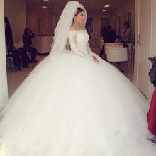 Load image into Gallery viewer, Off-the-shoulder Lace Long Sleeves Organza Wedding Dresses Ball Gowns-alinanova
