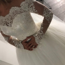 Load image into Gallery viewer, Off-the-shoulder Lace Long Sleeves Tulle Ball Gowns Wedding Dresses
