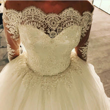 Load image into Gallery viewer, Off-the-shoulder Lace Long Sleeves Tulle Ball Gowns Wedding Dresses-alinanova
