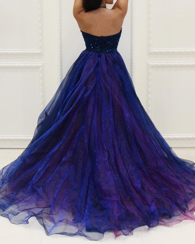 Ombre Prom Dresses Beaded Halter Ruffles Hem Front Short Long Back