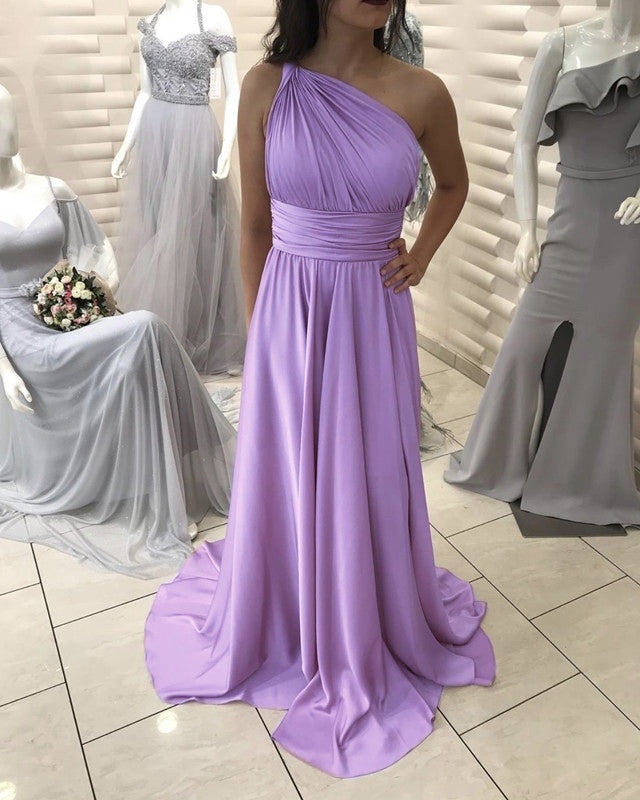 blue dress for baby girl One Shoulder Bridesmaid Dresses Chiffon Leg Split – alinanova