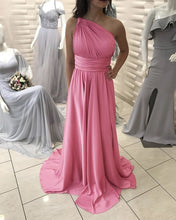 Load image into Gallery viewer, Rose Pink Bridesmaid Dresses One Shoulder

