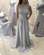 Load image into Gallery viewer, Silver Bridesmaid Dresses One Shoulder
