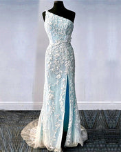 Load image into Gallery viewer, One Shoulder Mermaid Split Lace Prom Dresses-alinanova
