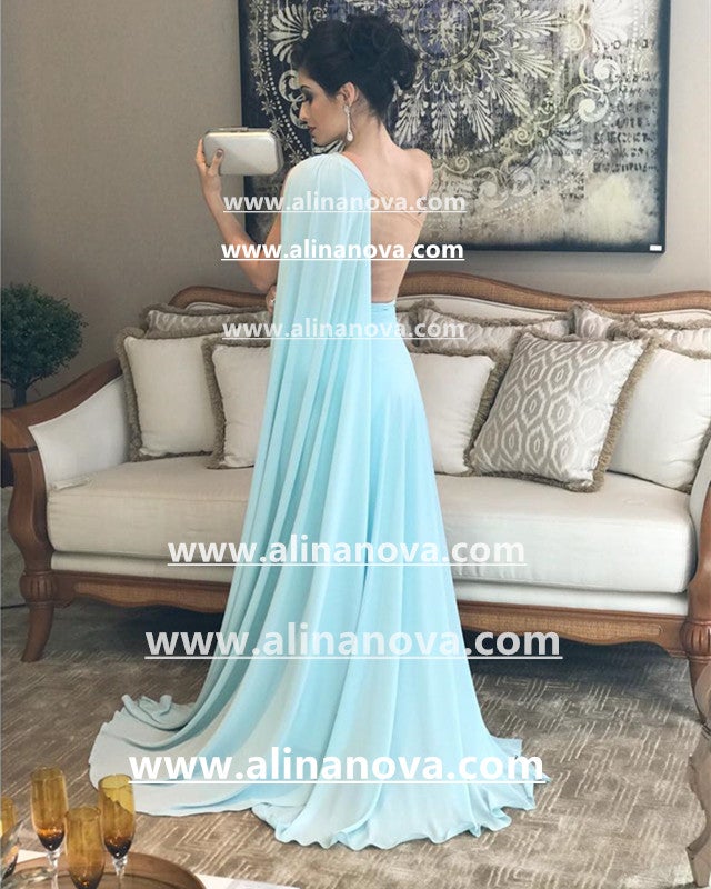 Prom Dresses Long Chiffon One Shoulder Evening Party Gowns  alinanova