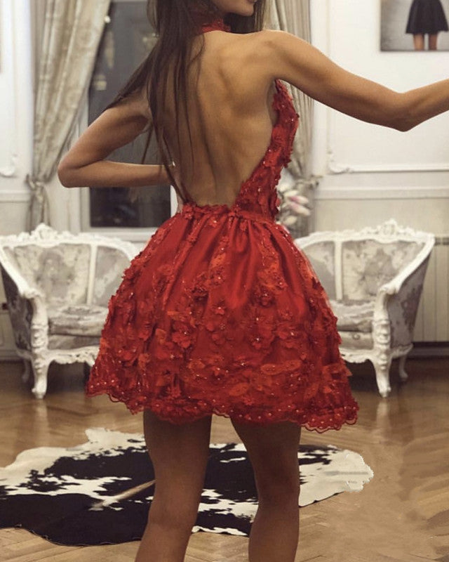 Elegant Halter Lace Homecoming Dresses Open Back – alinanova