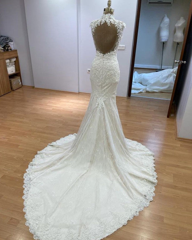 Lace Mermaid Wedding Dresses High Neck Open Back Lace Mermaid Wedding Dresses High Neck Open Back
