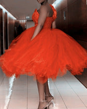 Load image into Gallery viewer, Orange One Shoulder Ball Gown Tea Length
