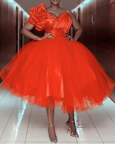 Orange Tea Length Prom Dresses