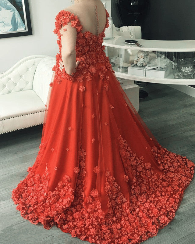 strapless open back dress Plus Size Prom Dresses 3D Flowers Sleeved