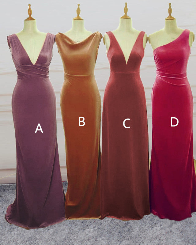 Velvet Bridesmaid Dresses Color Mismatched