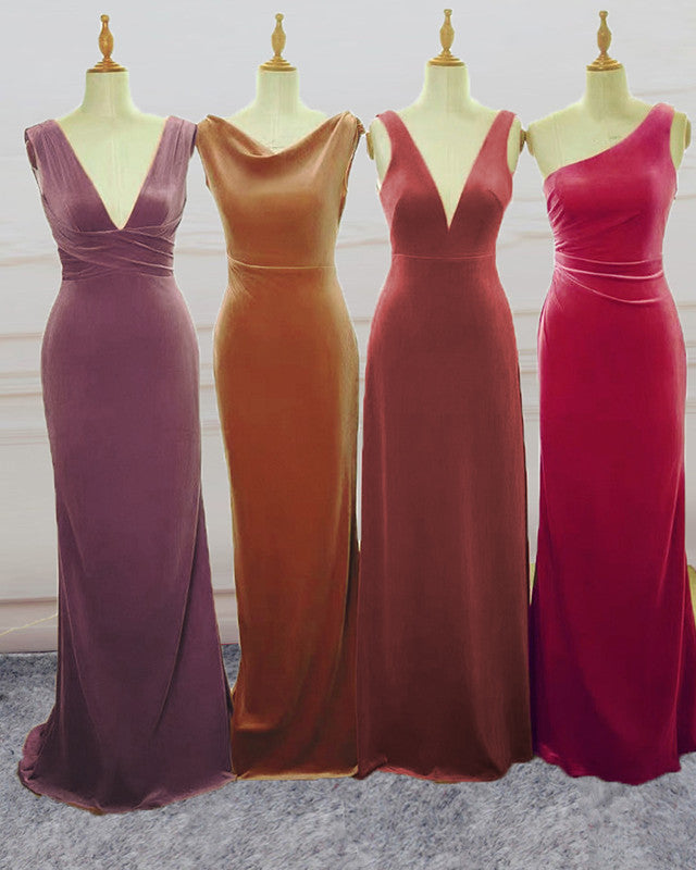 Winter Velvet Bridesmaid Dresses Flutter Sleeves V Neck – alinanova