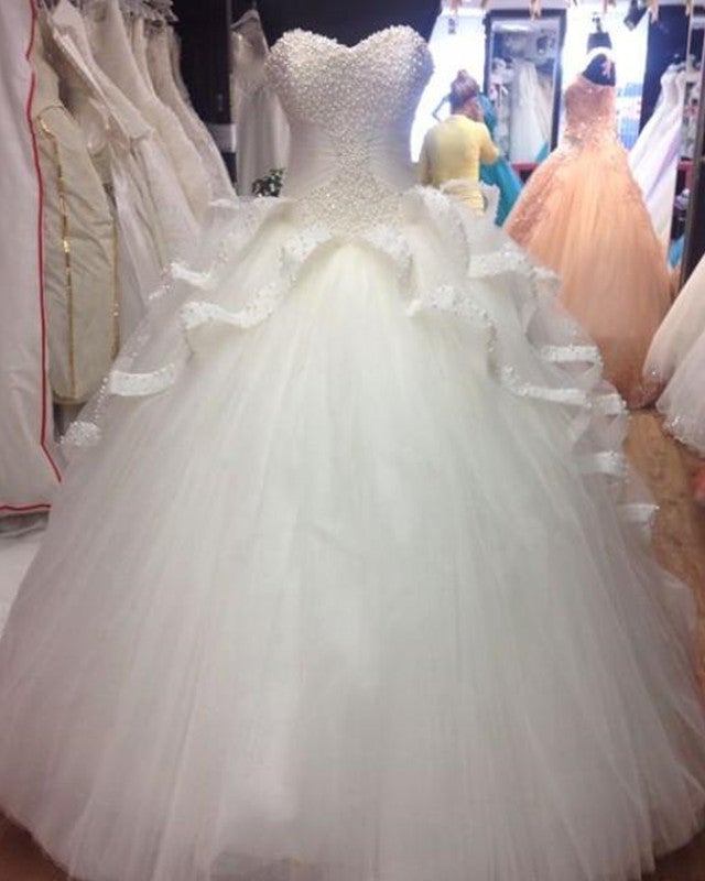 Pearl Sweetheart Ruffles Wedding Dress Ball Gown-alinanova