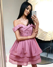 Load image into Gallery viewer, Short Pink Homecoming Dresses Off The Shoulder
