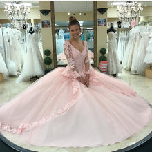 Load image into Gallery viewer, Pink Lace Appliques Ball Gowns Quinceanera Dresses Long Sleeves-alinanova

