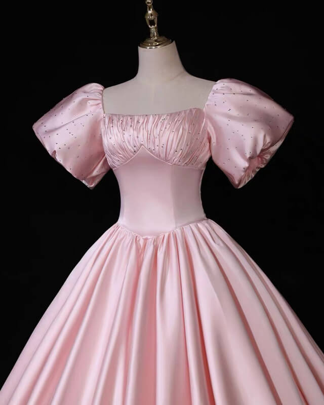 80s Pink Prom Dresses Satin Ball Gown Puffy Sleeves alinanova 80s Pink Prom Dresses Satin Ball Gown Puffy Sleeves alinanova