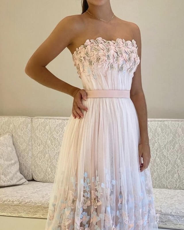 Fairy Butterfly Lace Tulle Strapless Floor Length Dresses alinanova Fairy Butterfly Lace Tulle Strapless Floor Length Dresses alinanova