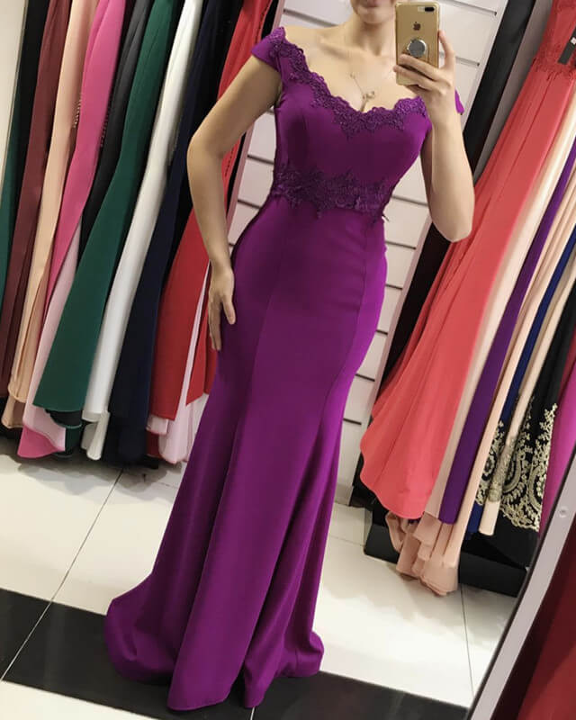 Plum Mermaid Dress Lace Appliques Off The Shoulder – alinanova