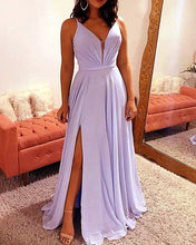 Load image into Gallery viewer, Plunge Neck Bridesmaid Dresses Chiffon Split
