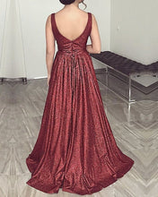 Load image into Gallery viewer, Plunge Neck Floor Length Sequin Gowns
