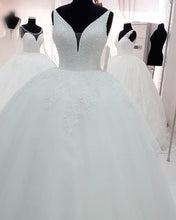 Load image into Gallery viewer, Plunge Neck Wedding Dresses Sequins Beaded Ball Gown Lace Edge
