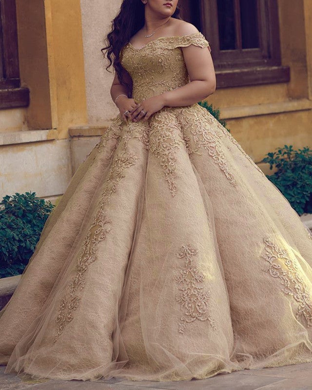 Wedding Dress Gold Dress Ladies Ball Gown Gold Off The Shoulder