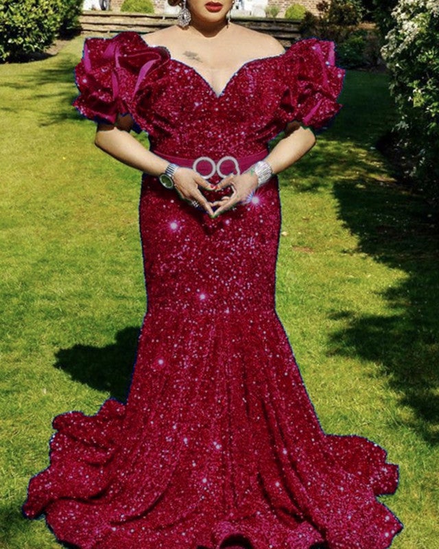 mermaid sequin dress plus size Plus Size Sequin Mermaid Formal Prom Long Dress by LaDivine CD0214C