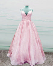 Load image into Gallery viewer, Plus Size Prom Dresses Glitter Tulle V Neck Ball Gown
