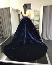 Load image into Gallery viewer, Plus Size Prom Dresses Velvet Ball Gown One Shoulder

