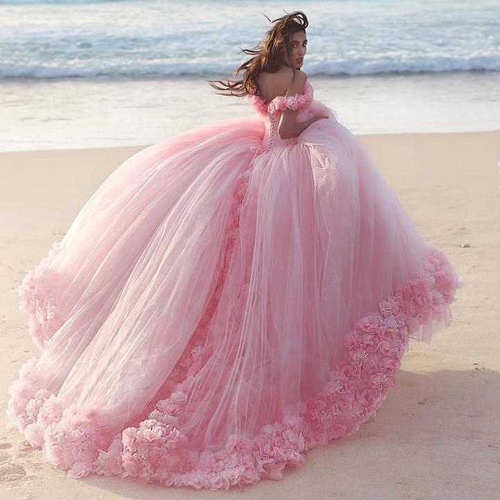 Pink Sweet Sixteen Gowns Floral Pink Quinceanera Dresses Ball Gown