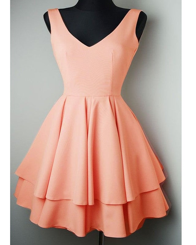 short v neck ruffle satin homecoming dresses for 8th grade prom – alinanova