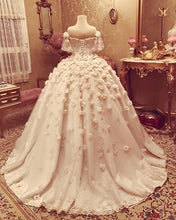 Load image into Gallery viewer, Princess Ball Gown Wedding Dress 3D Floral Lace Flowers Off Shoulder
