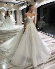 Load image into Gallery viewer, Princess Ball Gown Wedding Dress Tulle With 3D Lace Off Shoulder
