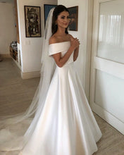 Load image into Gallery viewer, White-Wedding-Gowns-2019-Satin-Off-Shoulder-Bridal-Dress
