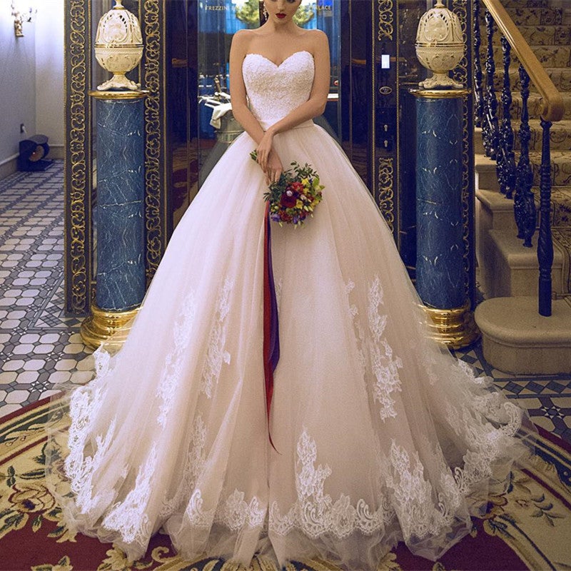 Princess Style Sweetheart Tulle Ball Gowns Wedding Dresses Lace Appliques Princess Style Sweetheart Tulle Ball Gowns Wedding Dresses Lace Appliques
