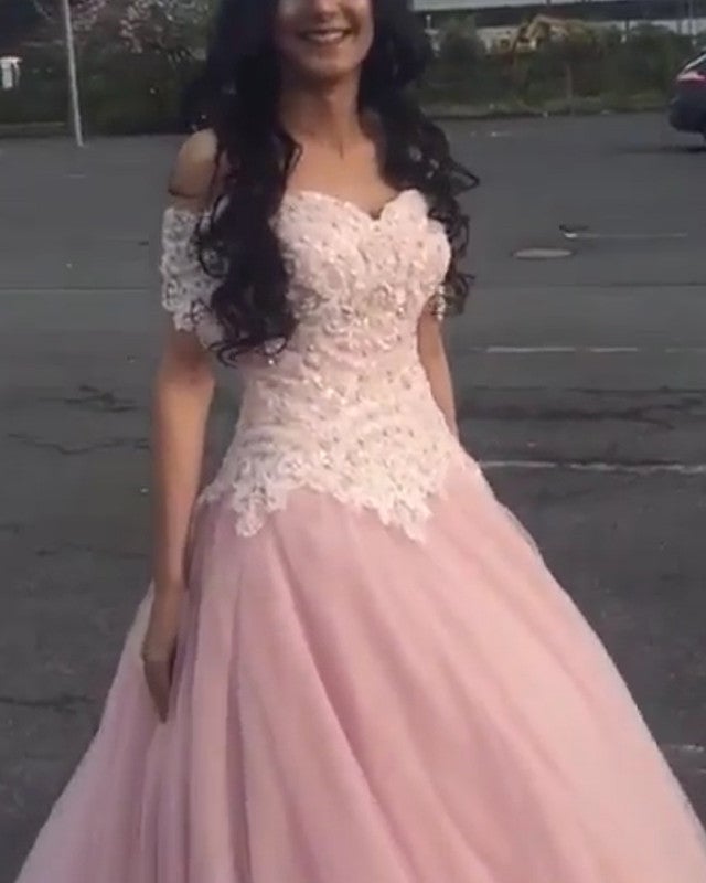 Princess Style Tulle Prom Dresses Lace Off The Shoulder Princess Style Tulle Prom Dresses Lace Off The Shoulder