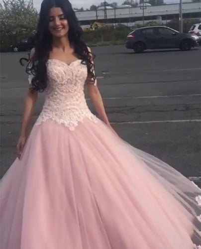 Princess Style Tulle Prom Dresses Lace Off The Shoulder-alinanova