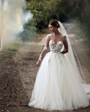 Load image into Gallery viewer, Princess Wedding Dresses Sheer Long Sleeves Lace Embroidery
