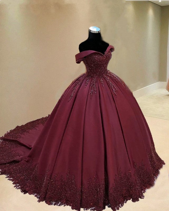 Prom Ball Gown Dresses Lace Edge Off The Shoulder