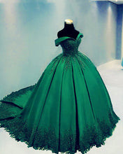 Load image into Gallery viewer, Prom Ball Gown Dresses Lace Edge Off The Shoulder
