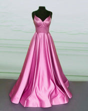 Load image into Gallery viewer, Prom Ball Gown V Neck Satin Spaghetti Straps Dresses

